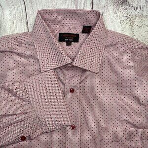 Christopher Tanner Shirt Men's Size 17.5 34/35 Red White Button Up‎ Long Sleeve